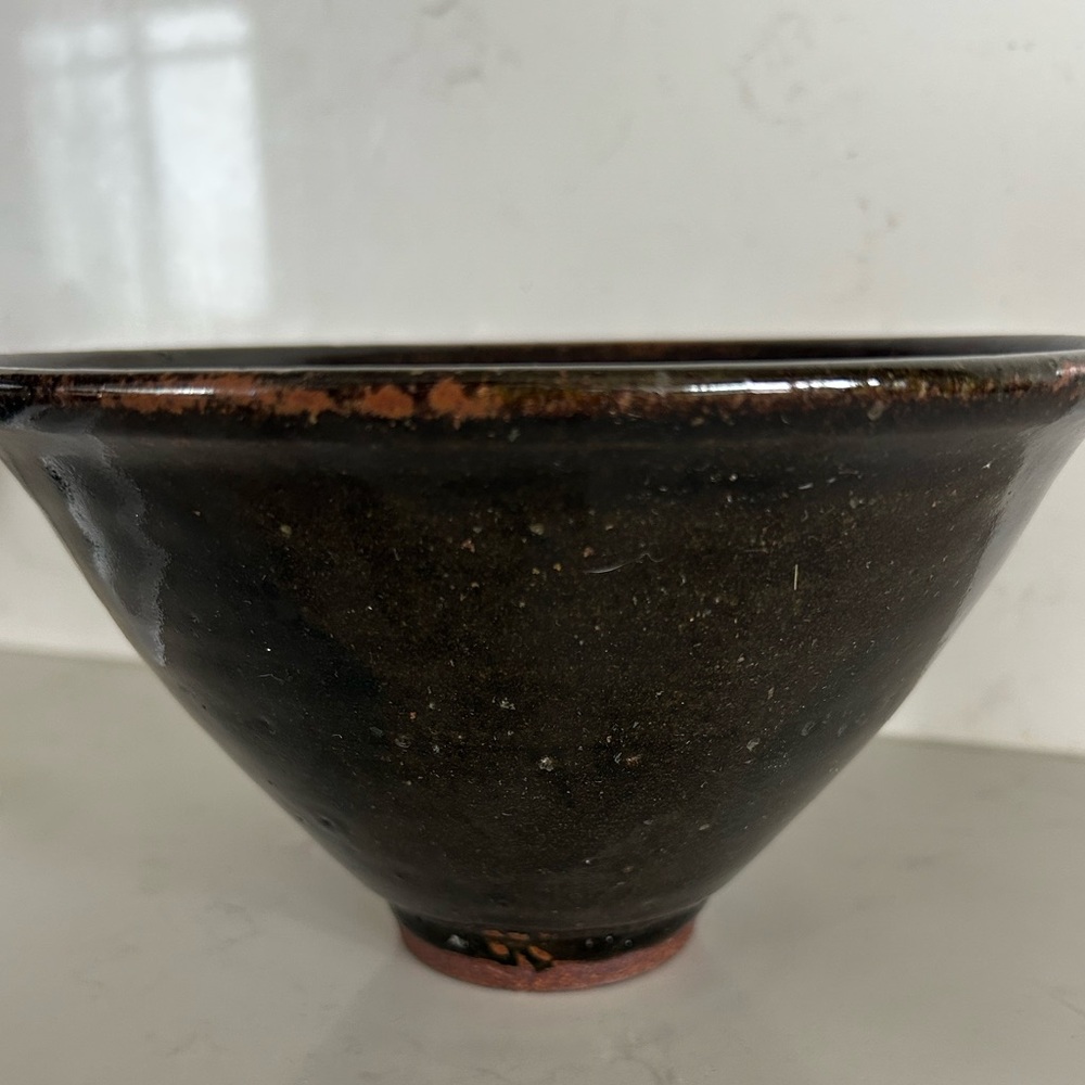 Ceramic Red-ware Bowl , Fluted, Brown & Black